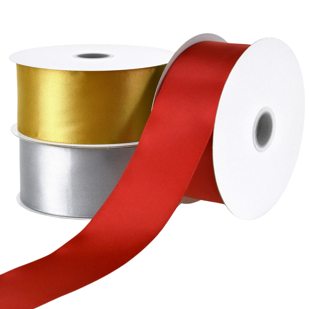 75 yards single face thin white satin ribbon 2 wide - shiny on 1 side only