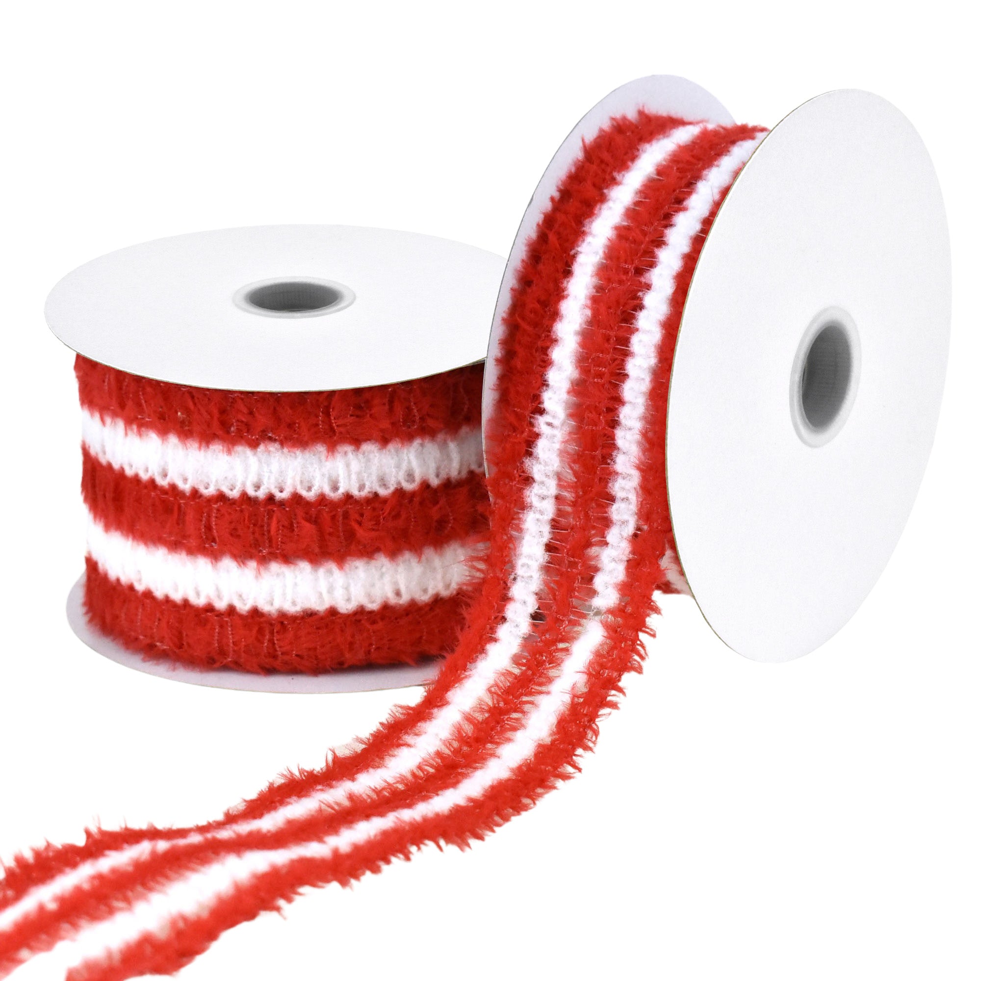 1.5 Fuzzy Stripes Ribbon: Pink & White (10 Yards)