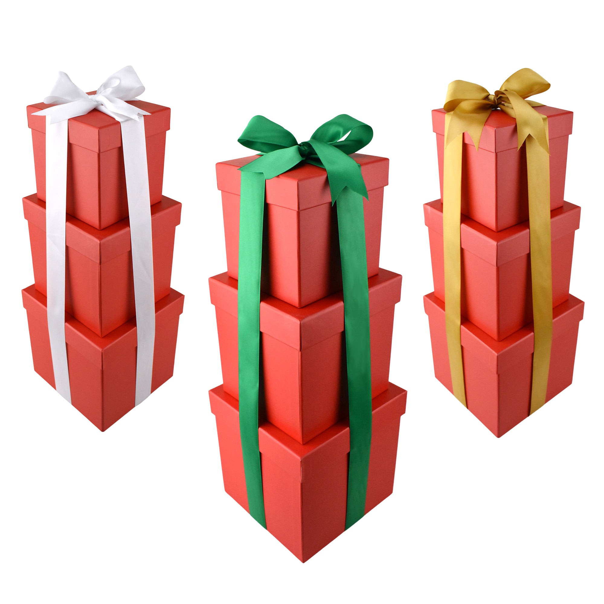 Nested Gift Box Tower Nested Square Gift Boxes, Red, 5-inch, 6-inch, 7-inch, 3-piece, 1.5-in ...
