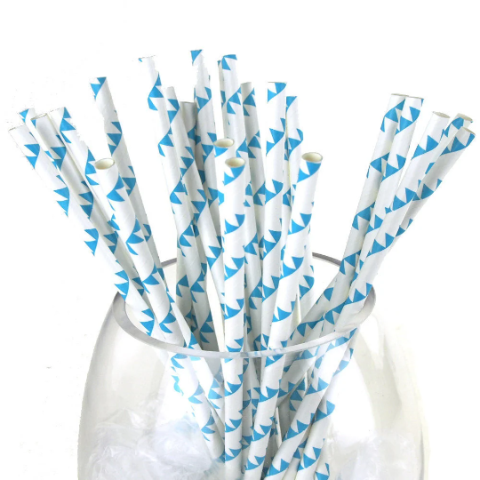 Snowflake and Striped Christmas Paper Straws, 7-3/4-inch, 40-Piece