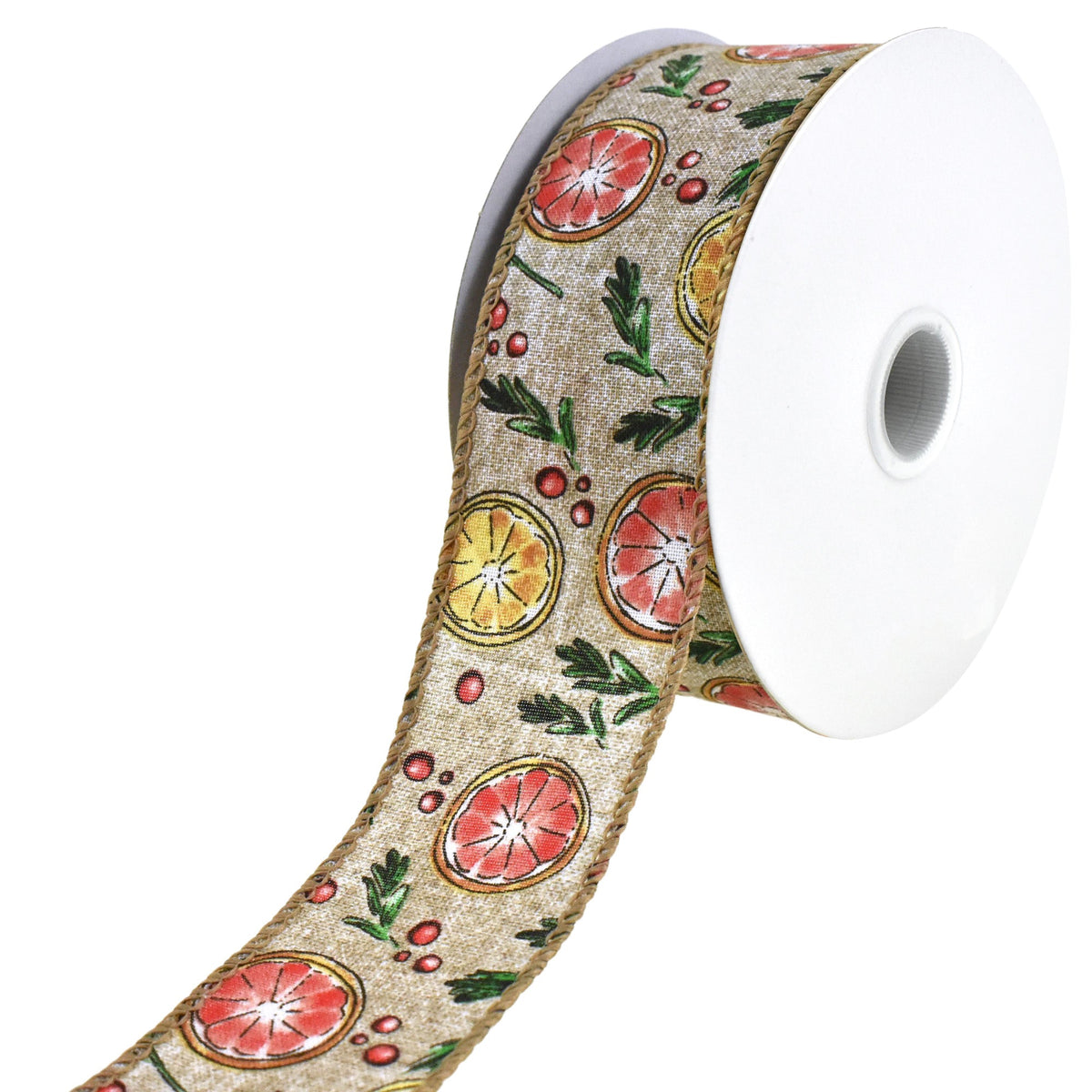 Dried Citrus and Herbs Faux Linen Wired Ribbon, 1-1/2-Inch, 10-Yard ...