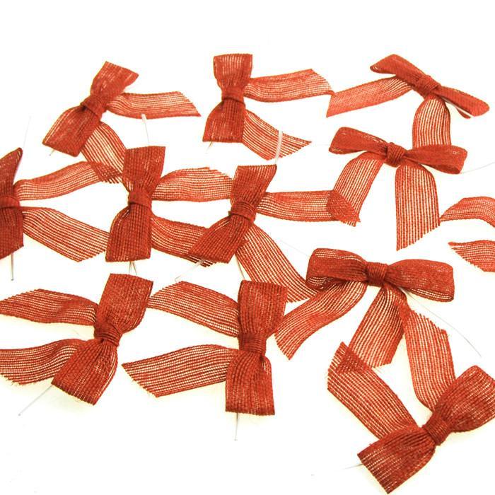 Pretied Red Burlap Bows - 12 Pack
