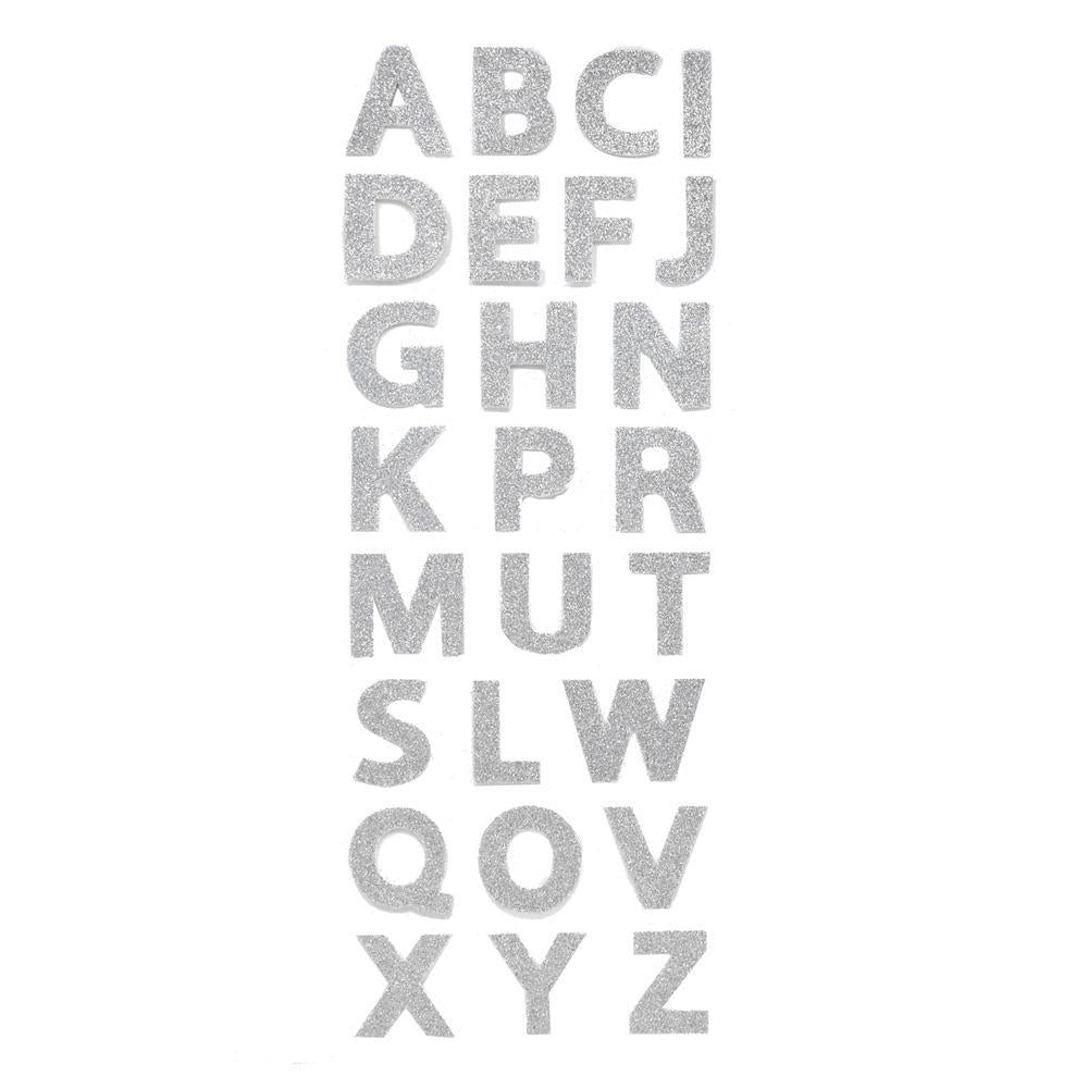 Alphabet Letters Rhinestone Stickers, 1-Inch, 50-Count, Silver