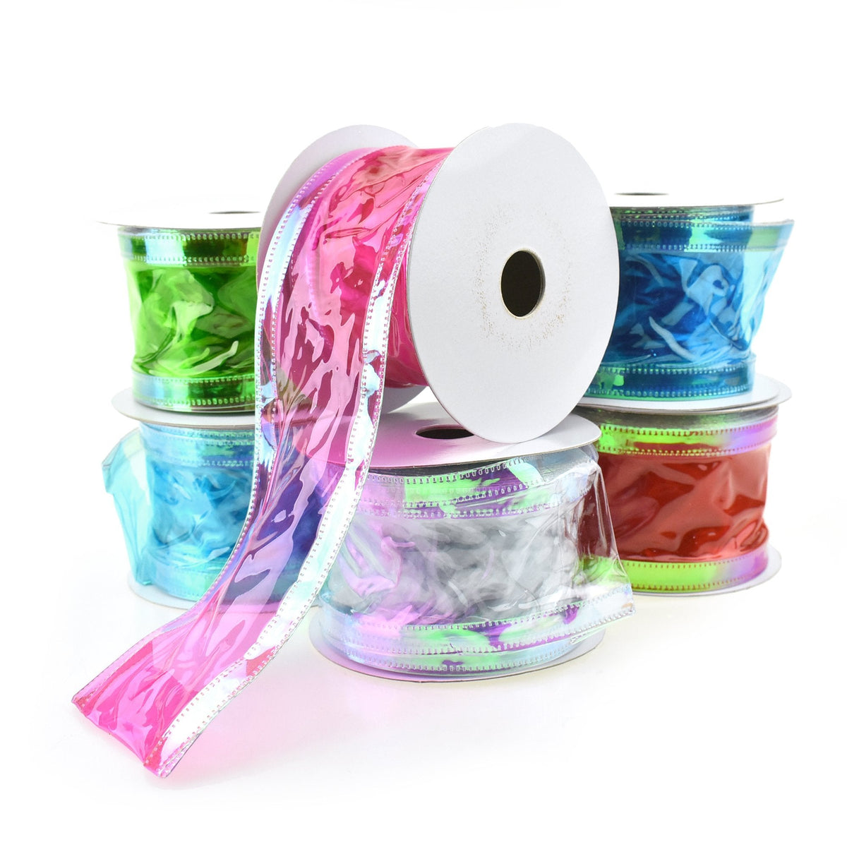 Jelly Plastic Iridescent Edge Neon Wired Ribbon, 2-1/2-Inch, 10-Yard ...