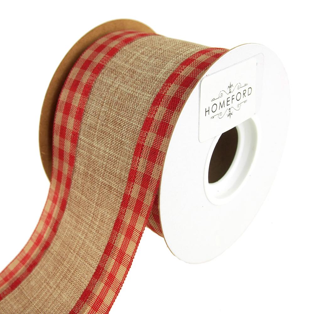 Homeford Colorful Plaid Linen Wired Ribbon, 1-1/2-Inch, 10-Yard