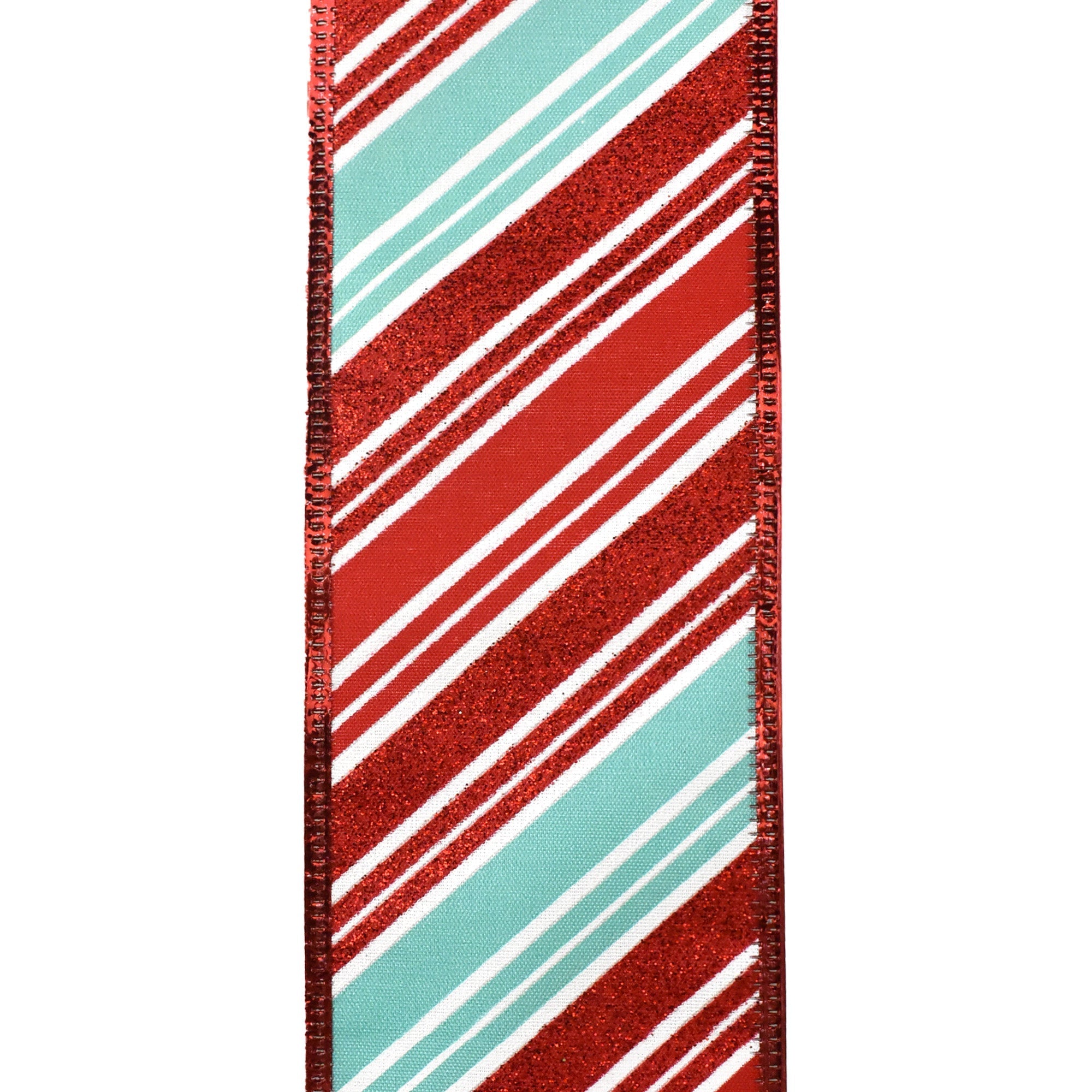 Christmas Glittered Stripes Wired Ribbon, 2-1/2-Inch, 10-Yard - Red/Lime/Turquoise