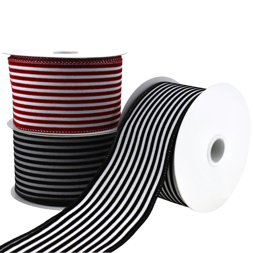 The Ribbon People Brown and Cream White Thin Striped Wired Craft Ribbon  0.75 x 54 Yards